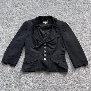 Karen Millen Scallop Hem Blazer Jacket Womens 6 Black 3/4 Sleeve Button Front